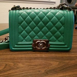 Chanel le boy small lambskin green